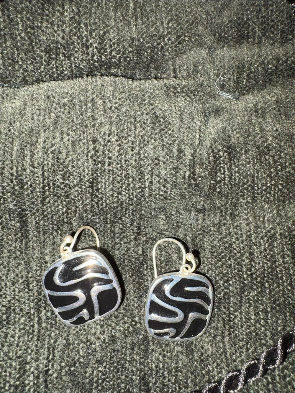 Black and Silver Abstract Pendant Necklace with Matching Earrings